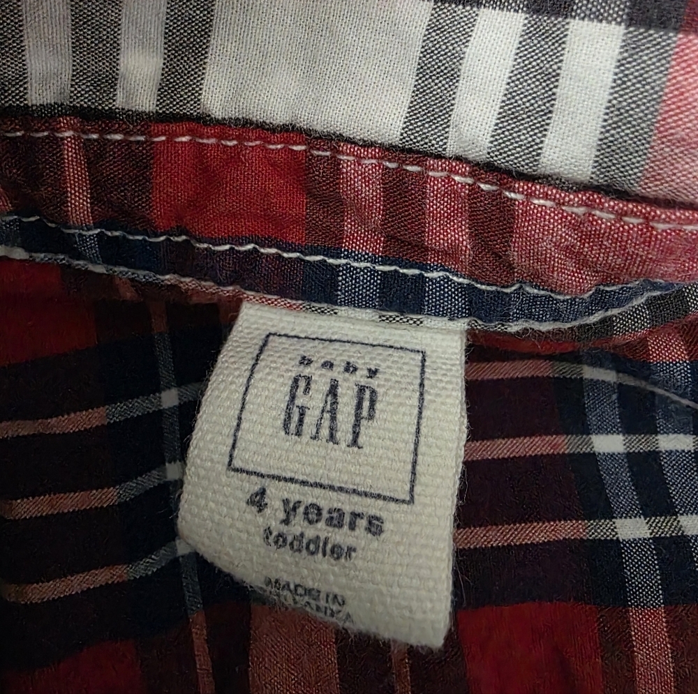GAP Boys' Plaid Button-Down Shirt - Red, Blue & White - Picture 2 of 7